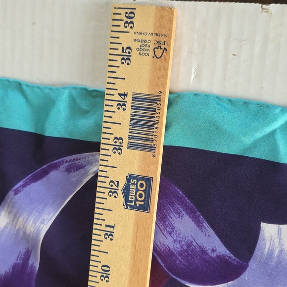 Alvilda Galan Pure Silk Scarf  Abstract Ribbon Art Print  Multicolor 34” Square - Picture 6 of 10